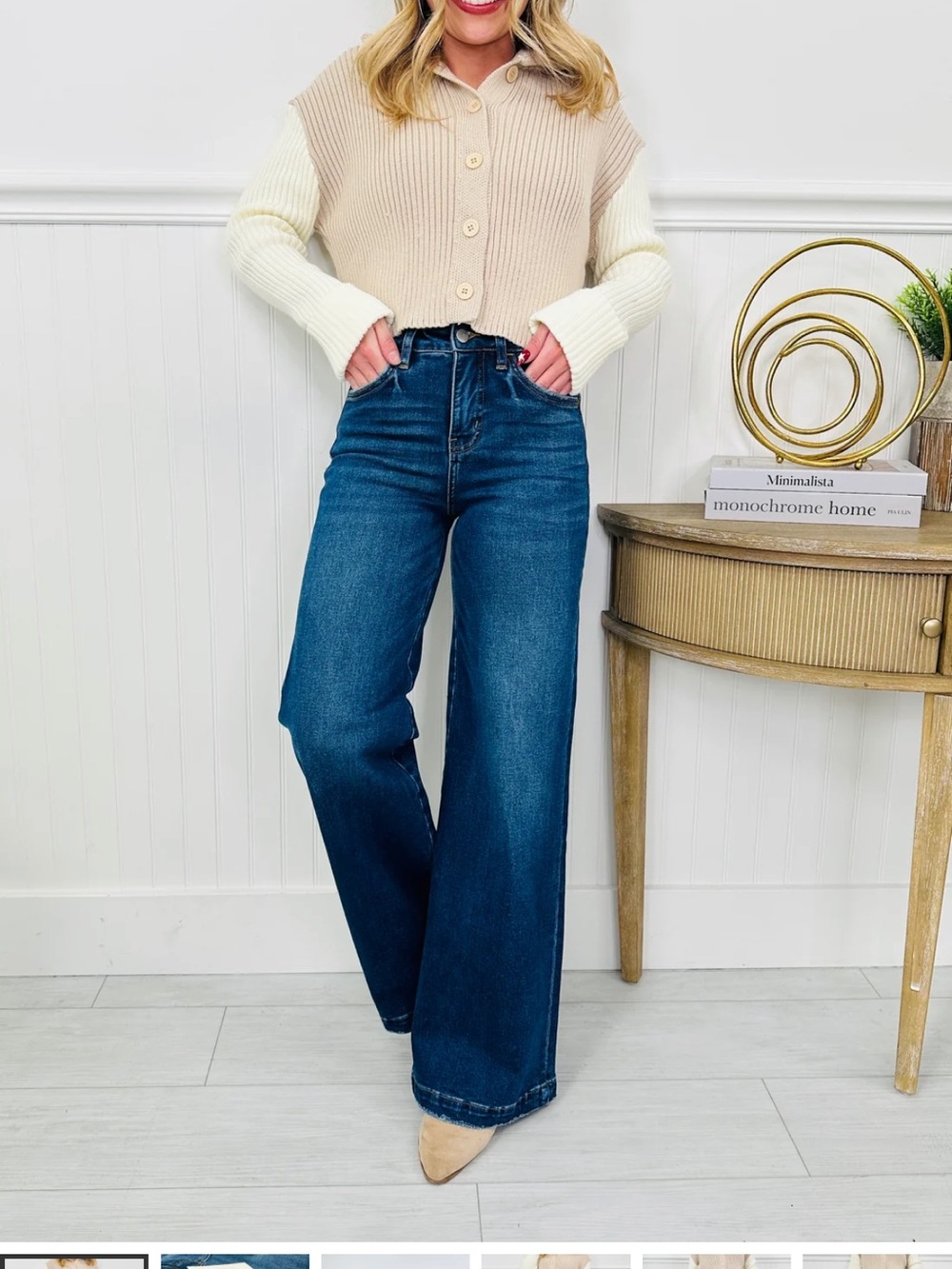 Tummy Control High-Rise Wide Leg Jeans in Dark Blue Denim